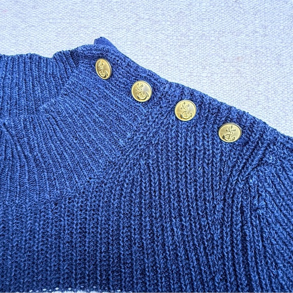 Maeve Stripe Sweater Puff Tee Nautical Navy Blue Sailor Short Sleeve Top Anchor - Picture 8 of 14